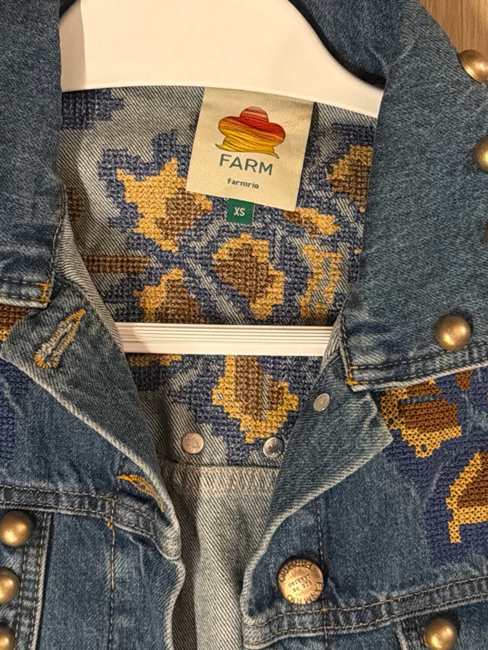 FARM Rio Blue Denim Studded Jacket with Embroidered Accents - Picture 4 of 4